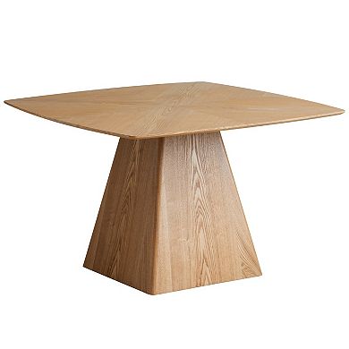 LeisureMod 5-Piece Dining Set, Square Natural Wood Table, 4 Leather Dining Chairs