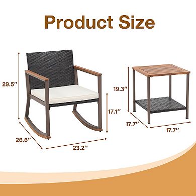 Patio 3 Pieces Steel Rattan Rocking Bistro Set