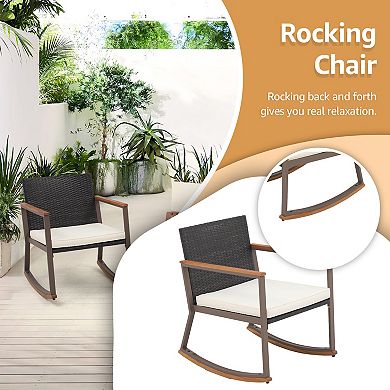 Patio 3 Pieces Steel Rattan Rocking Bistro Set