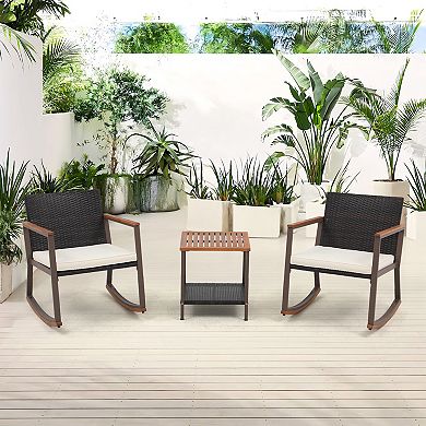 Patio 3 Pieces Steel Rattan Rocking Bistro Set