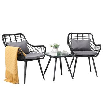 Patio Outdoor Steel Rattan 3 pc Bistro set