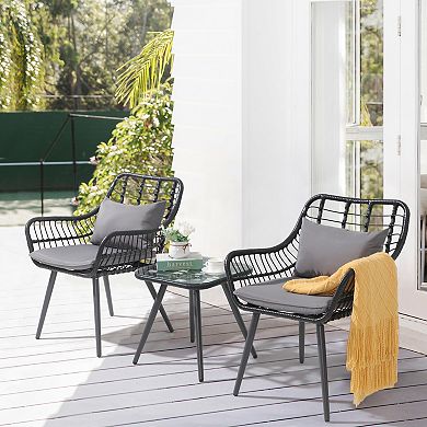 Patio Outdoor Steel Rattan 3 Piece Bistro set