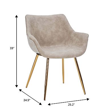 LeisureMod Markley Modern Leather Dining Arm Chair With Gold Legs in Taupe Set of 2