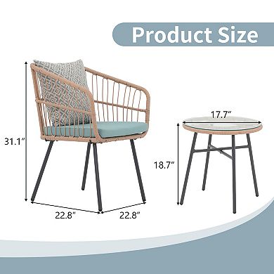 Patio Outdoor Steel Rattan 3 Piece Bistro set