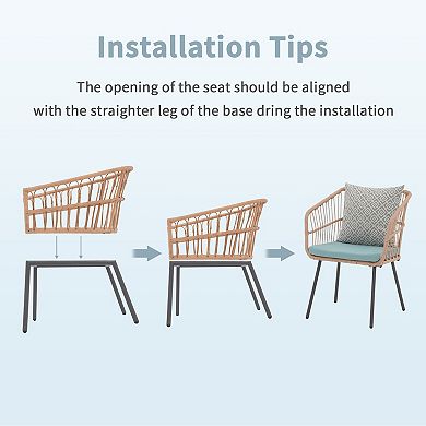 Patio Outdoor Steel Rattan 3 Piece Bistro set