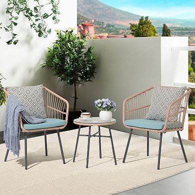 Patio Outdoor Steel Rattan 3 Piece Bistro set