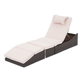 Folding Outdoor Adjustable Chaise Lounge Chair with Removable Cushion
