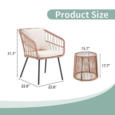 Furniture Patio Bistro Table & Rattan Chair 3 piece Set