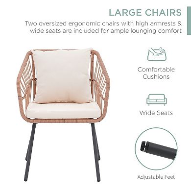 Furniture Patio Bistro Table & Rattan Chair 3 piece Set