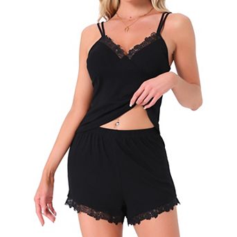 Women's Sleeveless Lounge Set Lace Spaghetti Strap Summer Shorts Set Cami Pajama Set