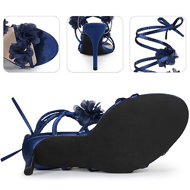 Floral Lace Up Stiletto Heel Flower Sandals for Women