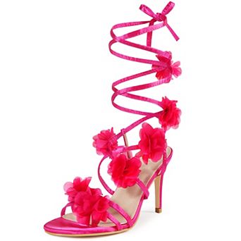 Floral Lace Up Stiletto Heel Flower Sandals for Women