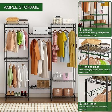 Heavy Duty Garment Rack, Clothes Rack with Adjustable Shelves, Hanging Rails & Hooks