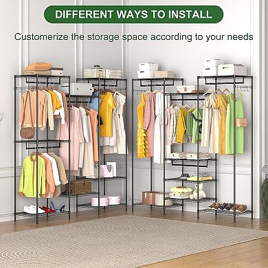 Heavy Duty Garment Rack, Clothes Rack with Adjustable Shelves, Hanging Rails & Hooks