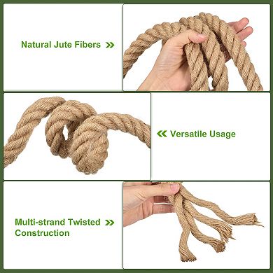 Natural Jute Rope, 25/32 in x 50 Ft Thick Twisted Manila Rope Multipurpose for Tug of War, Hammock