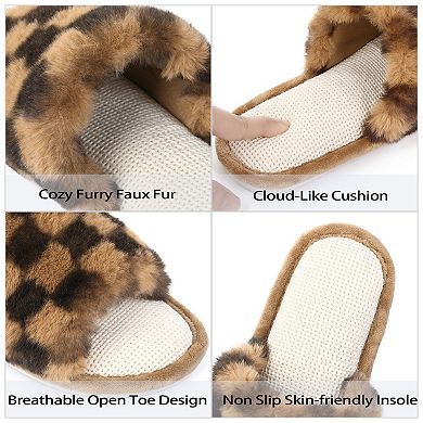 Womens Open Toe House Slippers Soft Plush Fuzzy Slippers Indoor Memory Foam Slip On Bedroom Shoes
