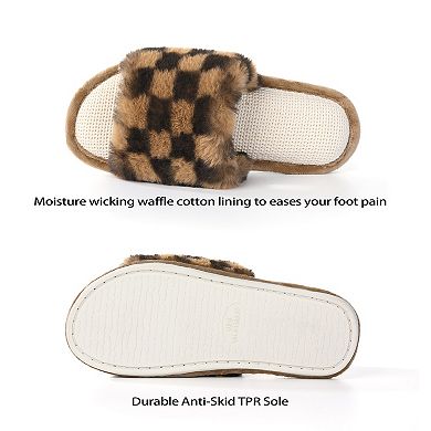 Womens Open Toe House Slippers Soft Plush Fuzzy Slippers Indoor Memory Foam Slip On Bedroom Shoes