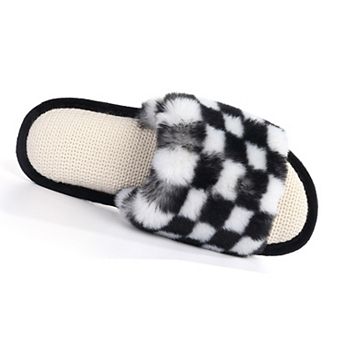 Womens Open Toe House Slippers Soft Plush Fuzzy Slippers Indoor Memory Foam Slip On Bedroom Shoes