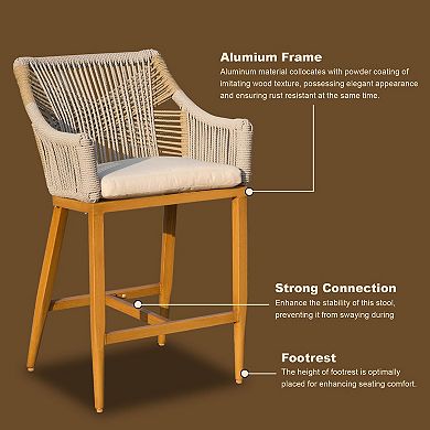 Mondawe Modern Textile Bohemian Style Outdoor Counter Bar Chair With Armrests (Set of 2)