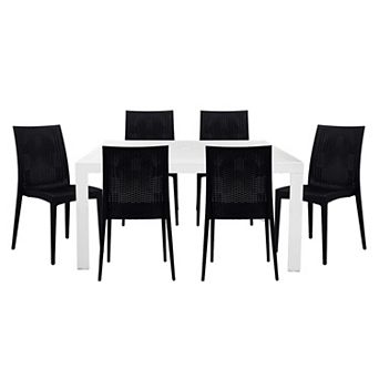 Leisuremod Mace 7 pc Outdoor Dining Set With Rectangular Table And Stackable Chairs