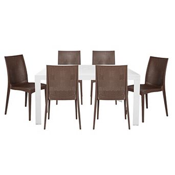 Leisuremod Mace 7 pc Outdoor Dining Set With Rectangular Table And Stackable Chairs