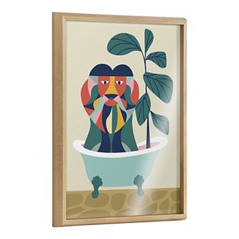 Blake Mid Century Modern Lion in Bathtub Framed Printed Glass by Rachel Lee of My Dream Wall