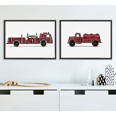 Sylvie Red Vintage Toy Fire Engine Framed Canvas Art Set by Saint and Sailor Studios