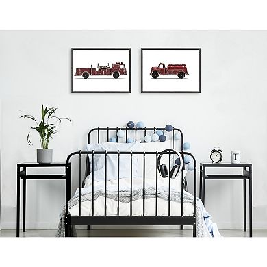 Sylvie Red Vintage Toy Fire Engine Framed Canvas Art Set by Saint and Sailor Studios