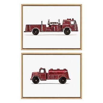 Sylvie Red Vintage Toy Fire Engine Framed Canvas Art Set by Saint and Sailor Studios