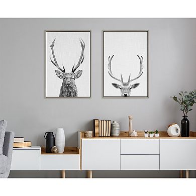 Sylvie The Red Deer Black and White Framed Canvas by Simon Te of Tai Prints