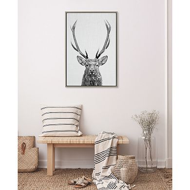 Sylvie The Red Deer Black and White Framed Canvas by Simon Te of Tai Prints