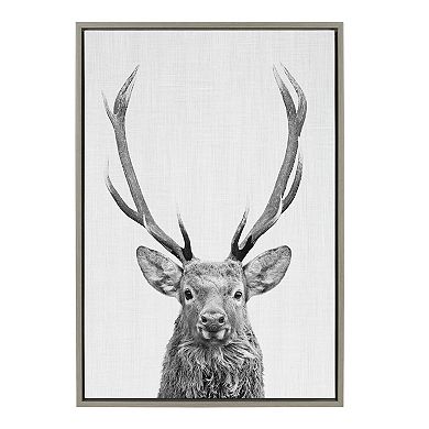 Sylvie The Red Deer Black and White Framed Canvas by Simon Te of Tai Prints