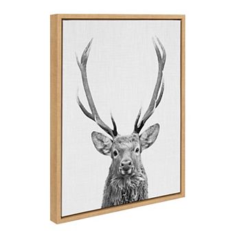 Sylvie The Red Deer Black and White Framed Canvas by Simon Te of Tai Prints