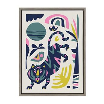 Sylvie Mid Century Modern Tiger and Bird Framed Canvas by Rachel Lee of My Dream Wall