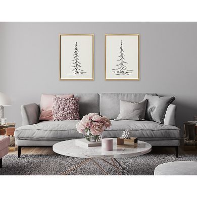 Sylvie Minimalist Evergreen Trees Sketch Framed Canvas Art Set by The Creative Bunch Studio