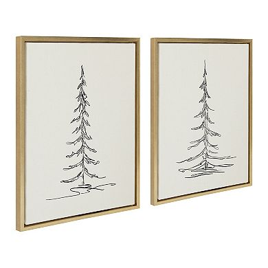 Sylvie Minimalist Evergreen Trees Sketch Framed Canvas Art Set by The Creative Bunch Studio