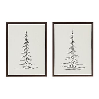 Sylvie Minimalist Evergreen Trees Sketch Framed Canvas Art Set by The Creative Bunch Studio