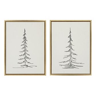 Sylvie Minimalist Evergreen Trees Sketch Framed Canvas Art Set by The Creative Bunch Studio