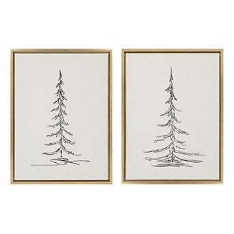 Sylvie Minimalist Evergreen Trees Sketch Framed Canvas Art Set by The Creative Bunch Studio