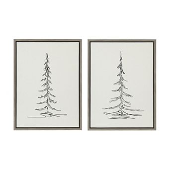 Sylvie Minimalist Evergreen Trees Sketch Framed Canvas Art Set by The Creative Bunch Studio