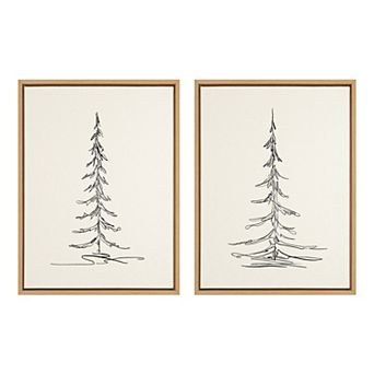 Sylvie Minimalist Evergreen Trees Sketch Framed Canvas Art Set by The Creative Bunch Studio