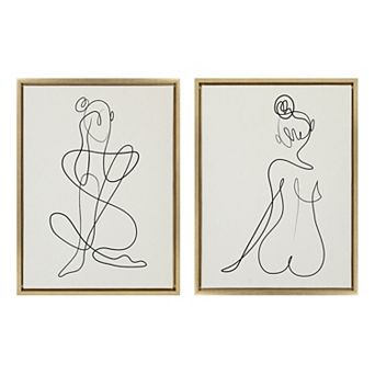 Sylvie Thinking of You Line Art and Sitting Beauty Framed Canvas Set by Rachel Lee of My Dream Wall