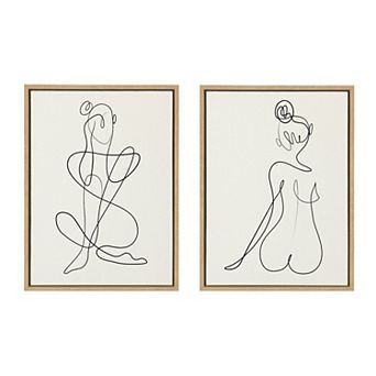 Sylvie Thinking of You Line Art and Sitting Beauty Framed Canvas Set by Rachel Lee of My Dream Wall