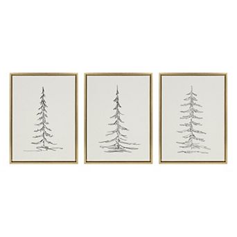 Sylvie Minimalist Evergreen Trees Framed Canvas Set by The Creative Bunch Studio