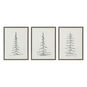 Sylvie Minimalist Evergreen Trees Framed Canvas Set by The Creative Bunch Studio