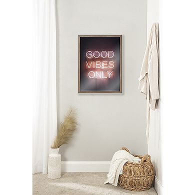 Blake Good Vibes Only Neon Sign Framed Printed Glass by The Creative Bunch Studio
