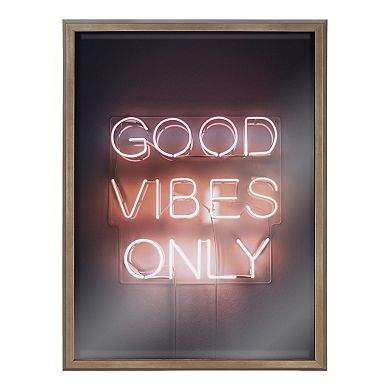 Blake Good Vibes Only Neon Sign Framed Printed Glass by The Creative Bunch Studio
