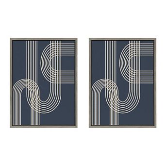 Sylvie Lines in Blue Framed Canvas Set by Apricot and Birch