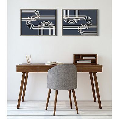 Sylvie Lines in Blue Framed Canvas Set by Apricot and Birch