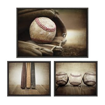 Sylvie Vintage Baseball Framed Canvas Art Set by Saint and Sailor Studios